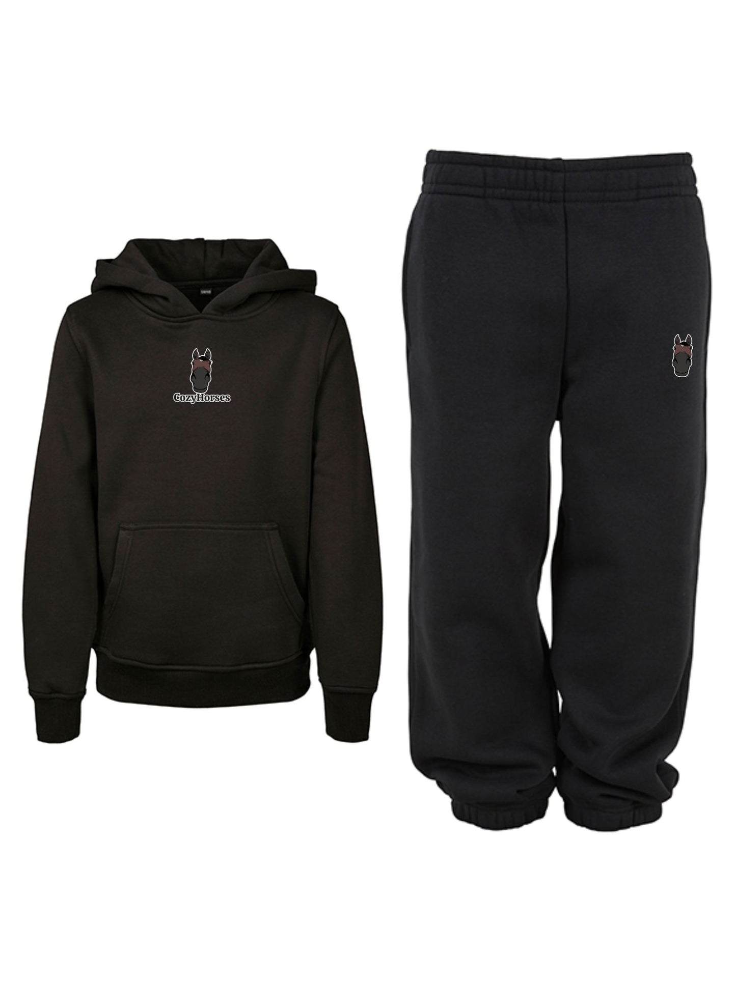Miękki komplet dresowy z haftem "cozy horses" dla dzieci Oversize - COZY - Black