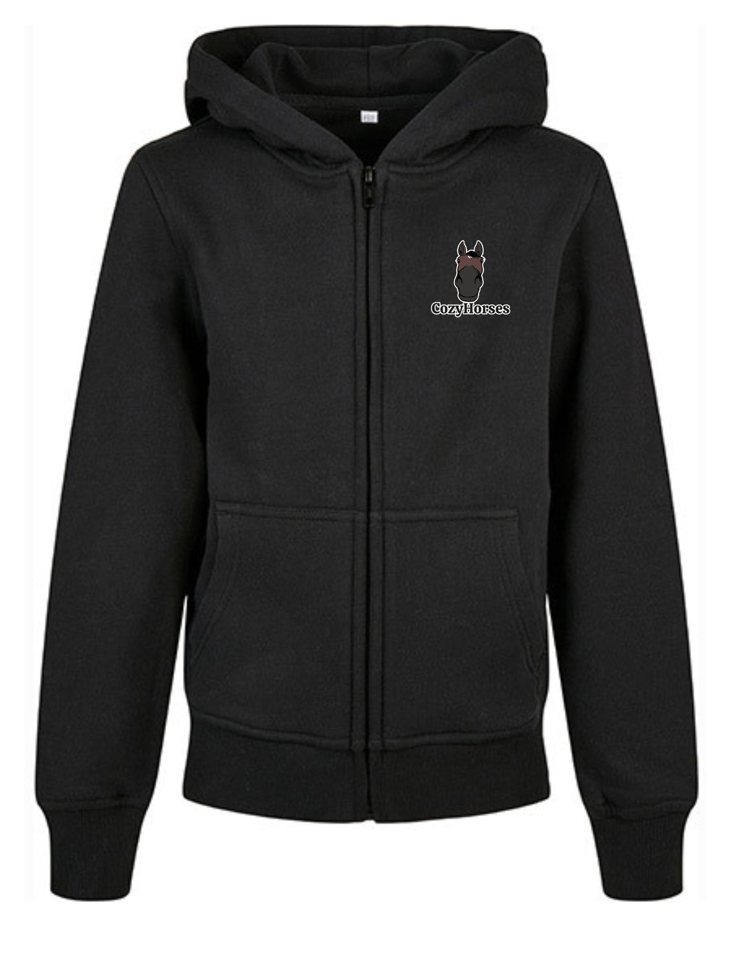 Miękka bluza na zamek z haftem "cozy horses" dla dzieci OVERSIZE - COZY - Black