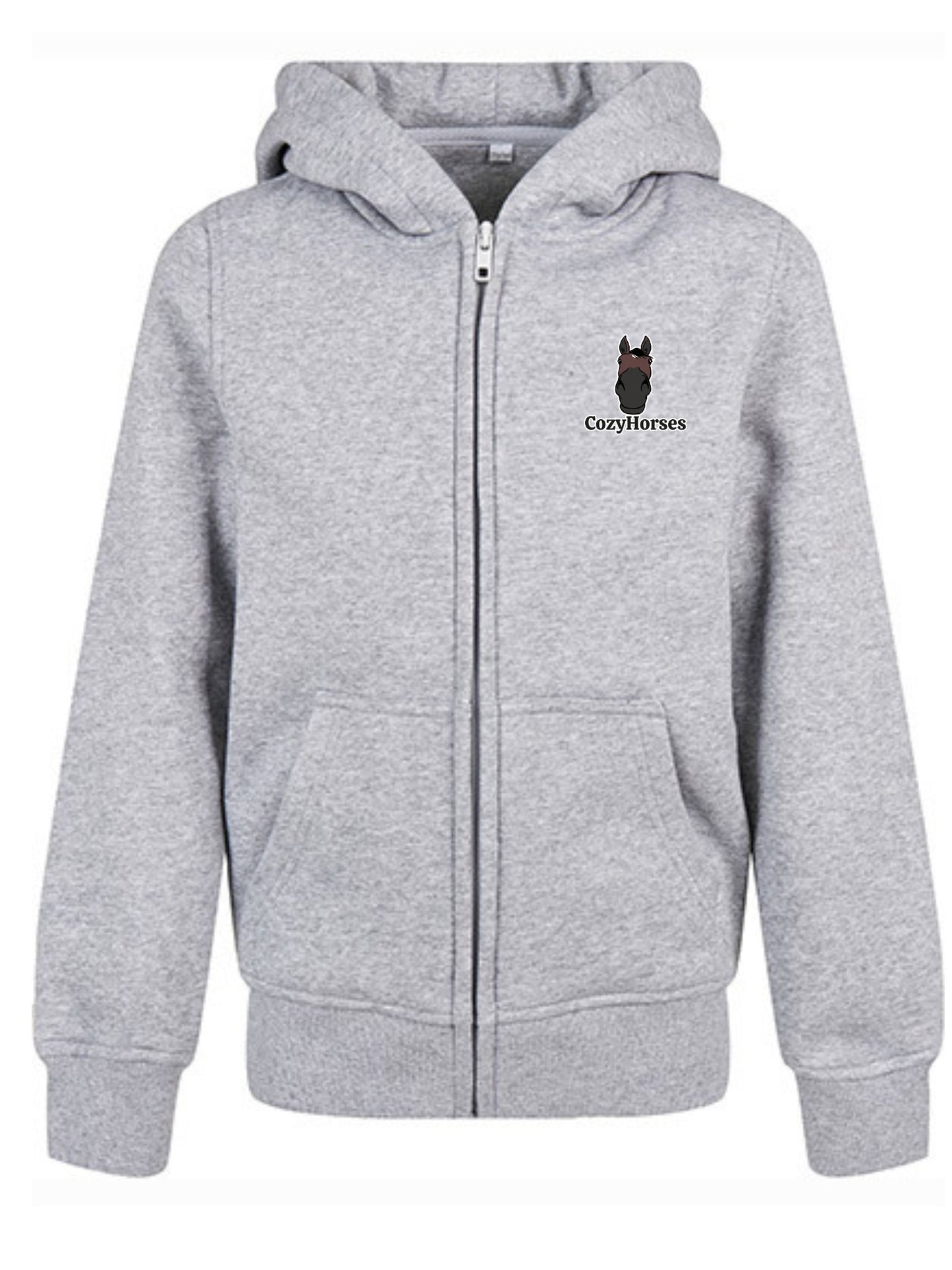 Miękka bluza na zamek z haftem "cozy horses" dla dzieci OVERSIZE - COZY - Heather Grey