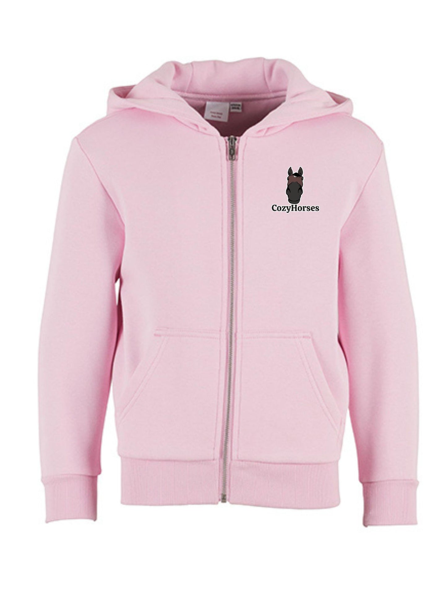 Miękka bluza na zamek z haftem "cozy horses" dla dzieci OVERSIZE - Soft Pink