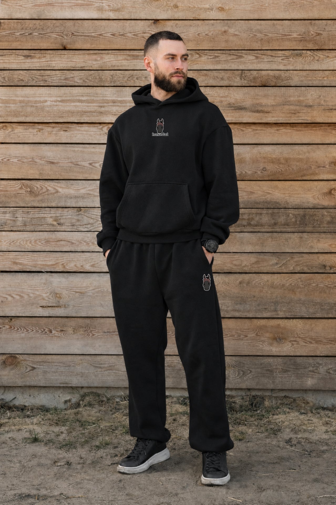 Cozy Komplet Dresowy Dla Koniarza - Horse Dad Oversize - Black