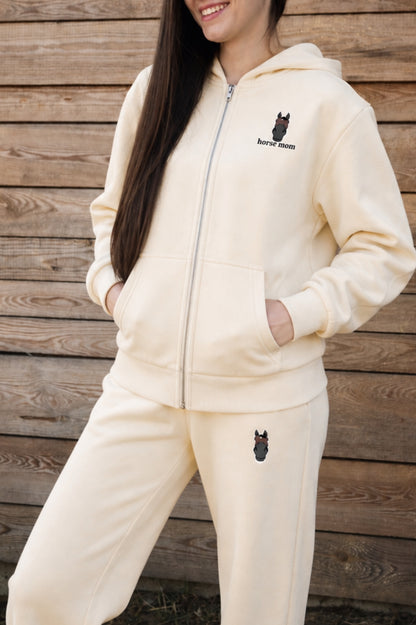 Cozy Rozpinana Bluza dla Koniary - Horse Mom Oversize - White Sand