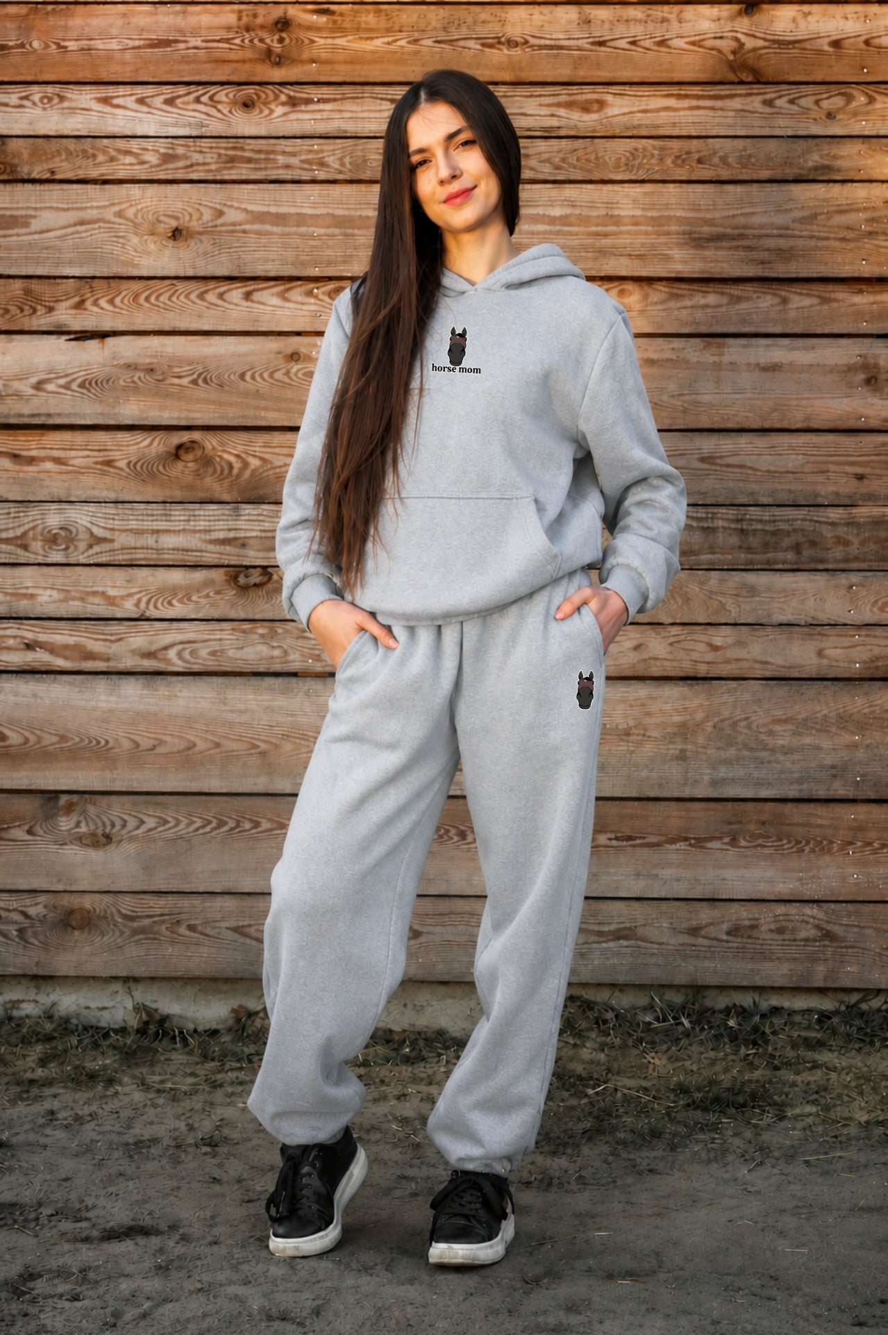 Cozy Komplet Dresowy Dla Koniary - Horse Mom Oversize - Heather Grey