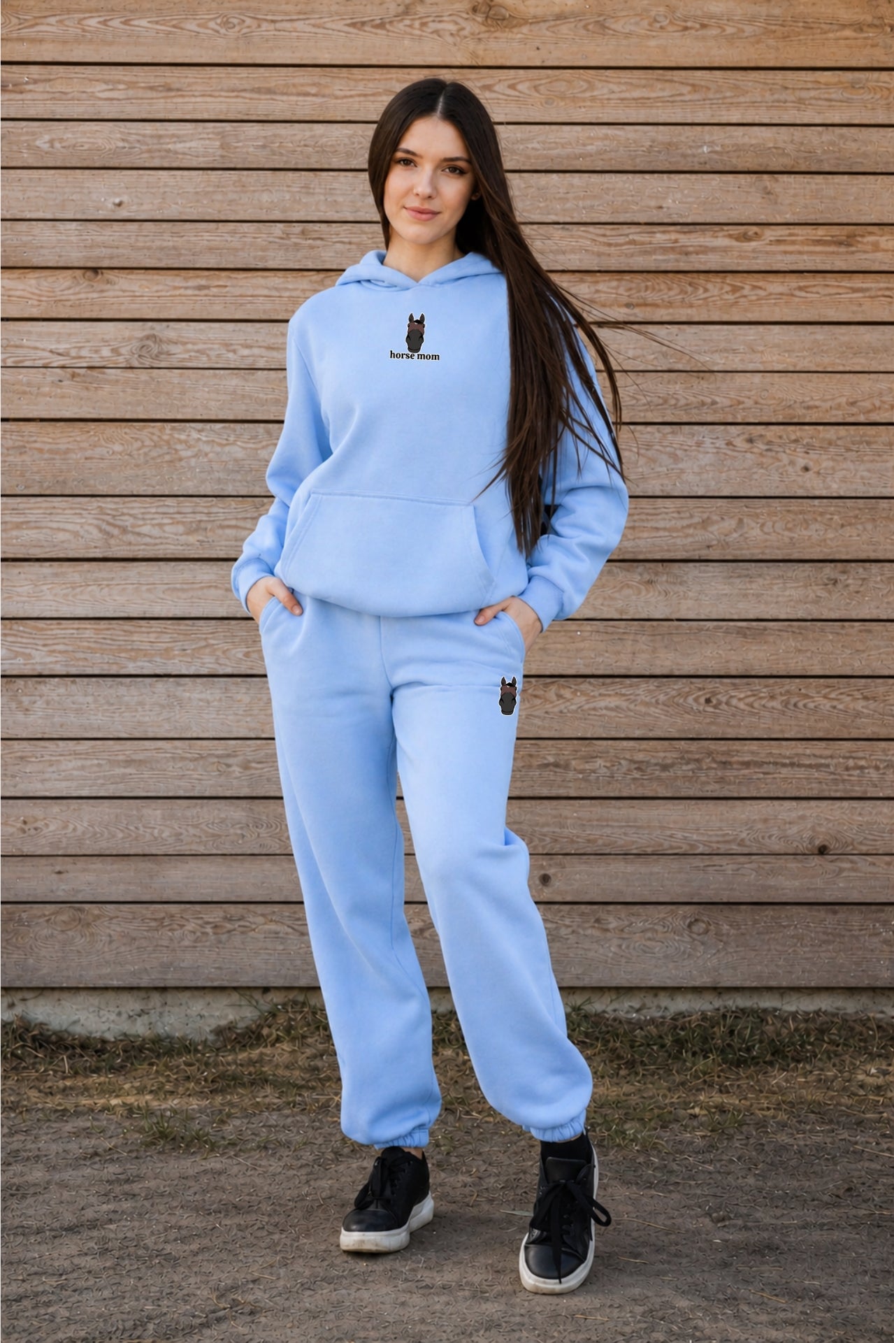 Cozy Komplet Dresowy Dla Koniary - Horse Mom Oversize - Powder Blue
