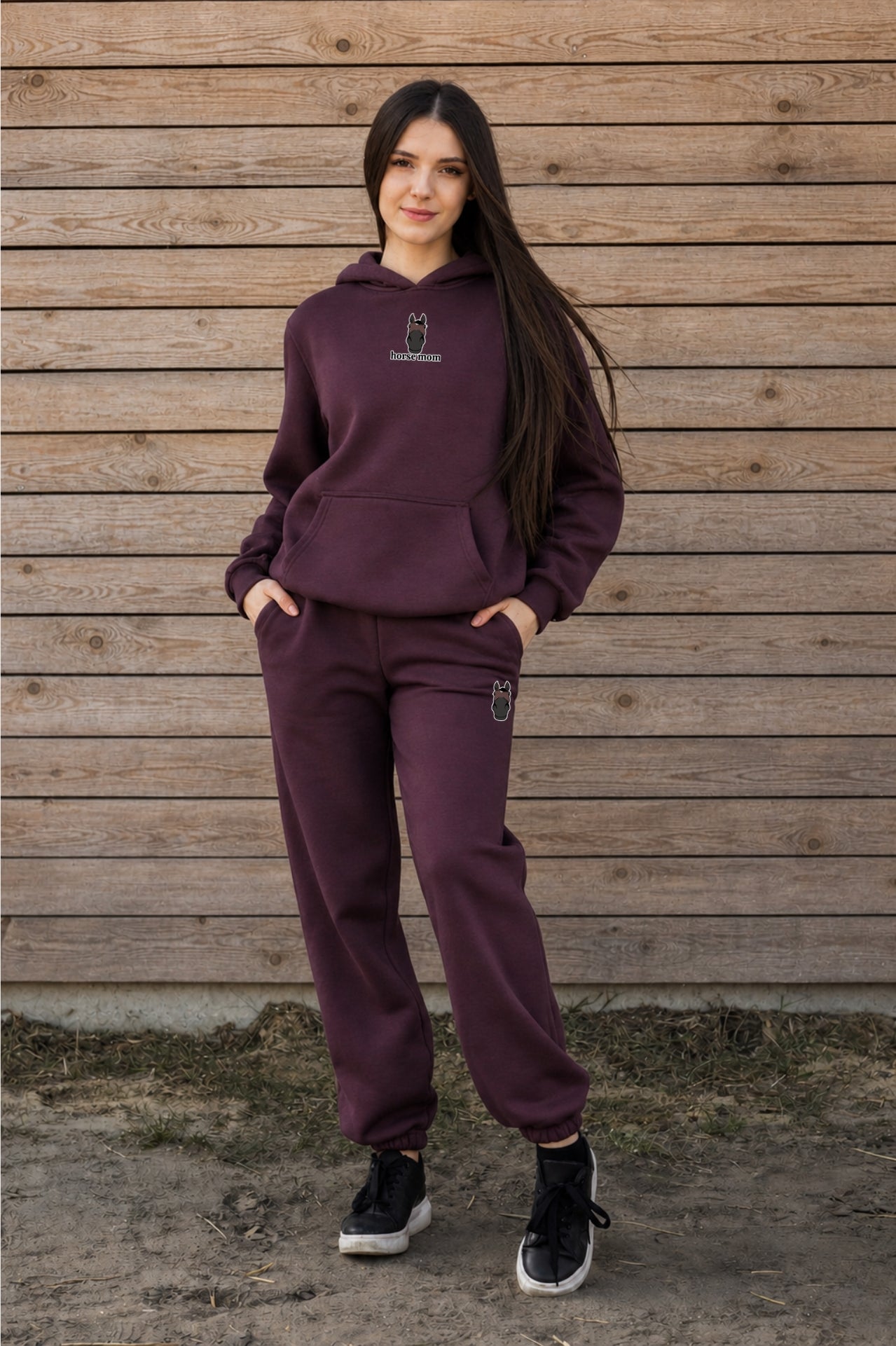 Cozy Komplet Dresowy Dla Koniary - Horse Mom Oversize - Plum Purple