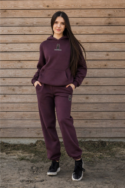 Cozy Komplet Dresowy Dla Koniary - Horse Mom Oversize - Plum Purple