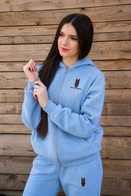 Cozy Rozpinana Bluza dla Koniary - Horse Mom Oversize - Powder Blue