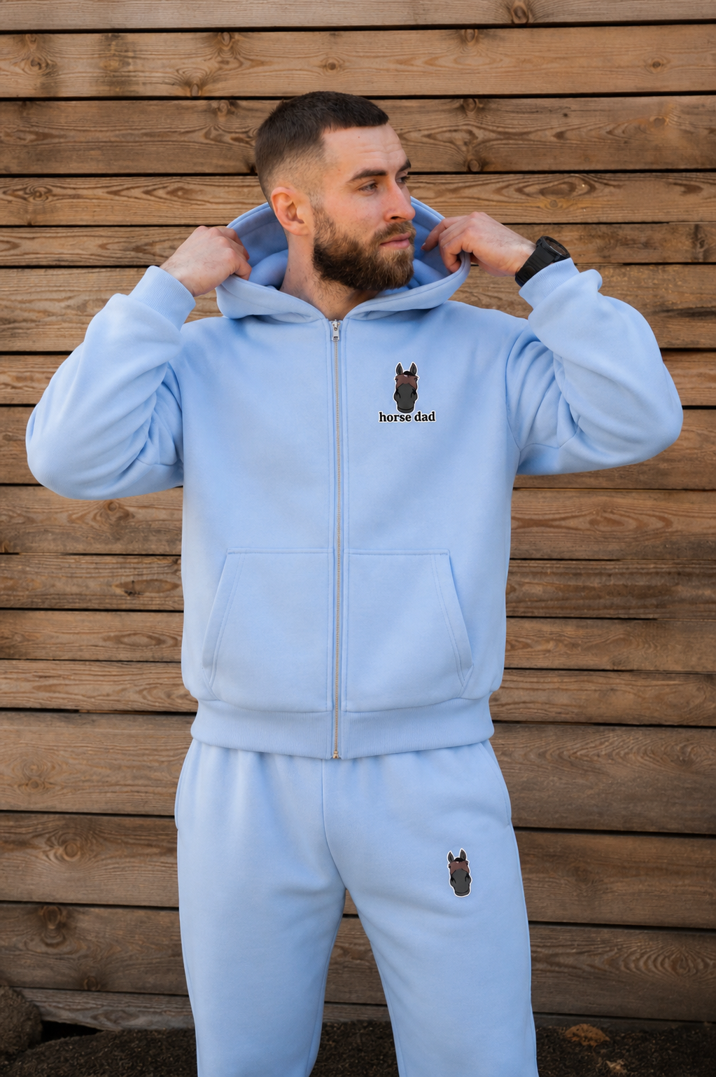 Miękka, luźna bluza na zamek z haftem "horse dad" dla Koniarza - COZY - Powder Blue - 24H!