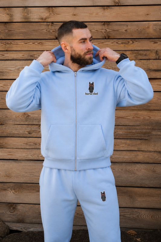 Cozy Rozpinana Bluza dla Koniarza - Horse Dad Oversize - Powder Blue