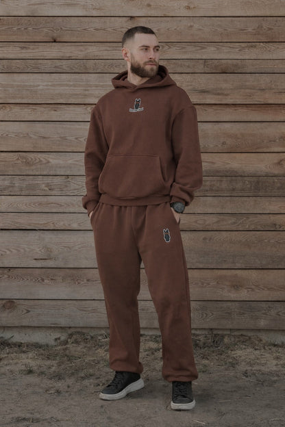 Cozy Komplet Dresowy Dla Koniarza - Horse Dad Oversize - Chocolate Brown