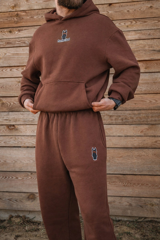 Cozy Spodnie Dresowe dla Koniarza - Horse Dad - Chocolate Brown