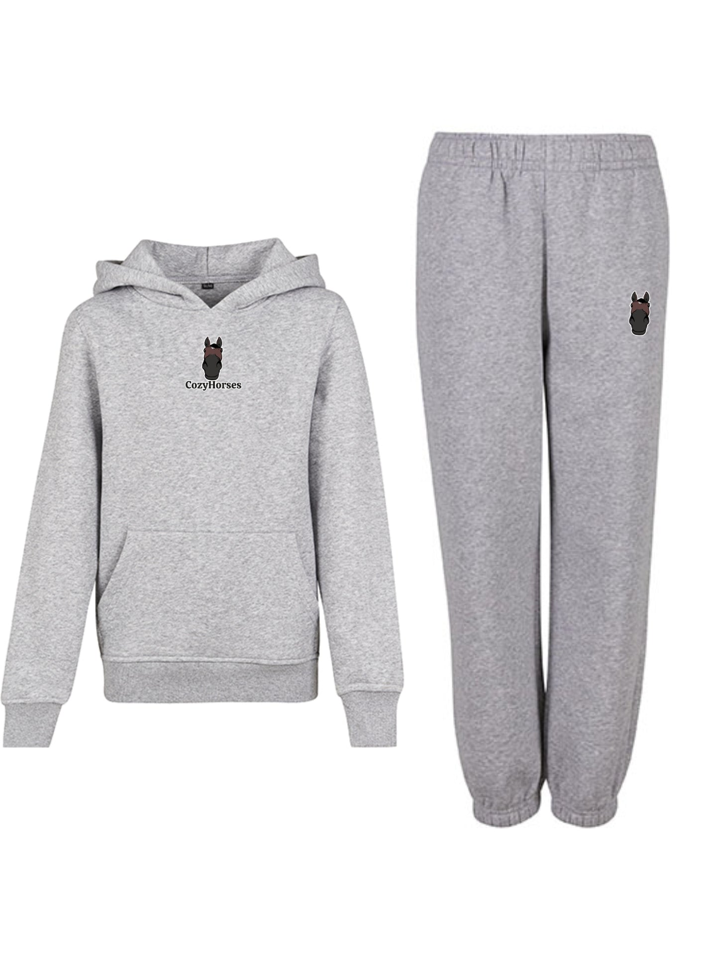 Miękki komplet dresowy z haftem "cozy horses" dla dzieci Oversize - COZY - Heather Grey
