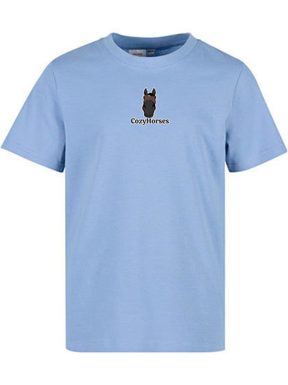Bawełniana koszulka dla Dzieci z haftem "cozy horses" - HORSEY - Powder Blue