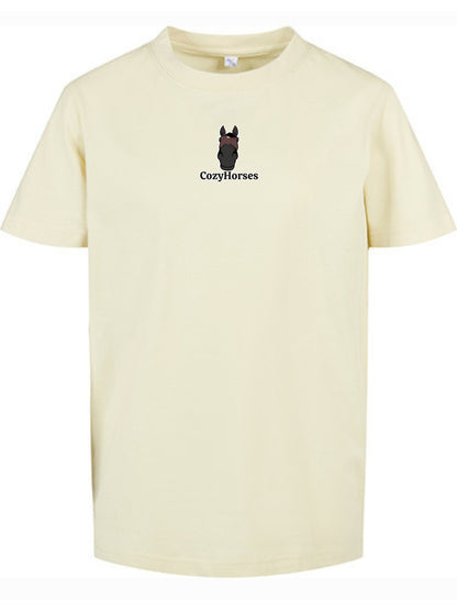 Bawełniana koszulka dla Dzieci z haftem "cozy horses" - HORSEY - Soft Yellow