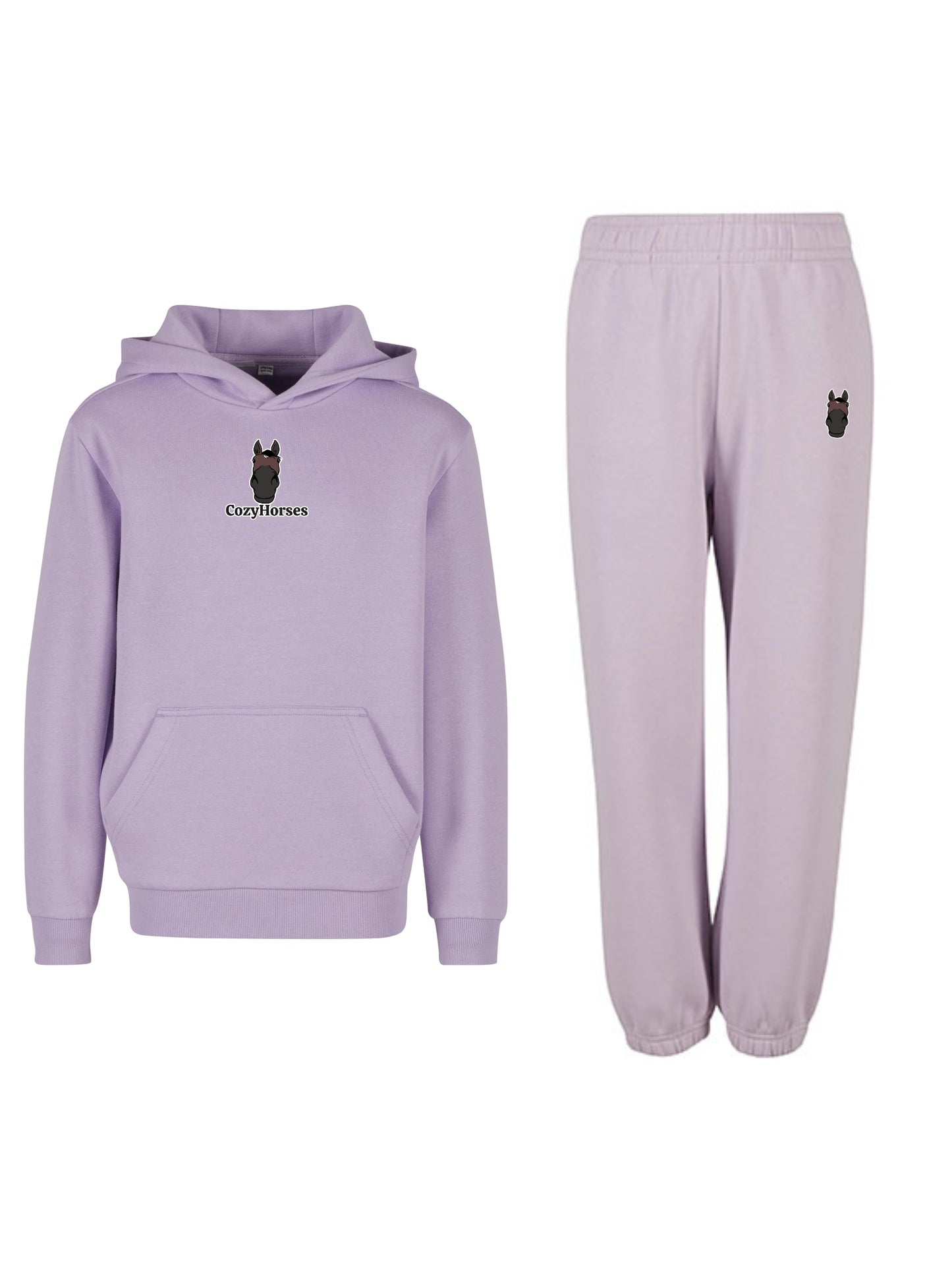 Miękki komplet dresowy z haftem "cozy horses" dla dzieci Oversize - COZY - Lilac