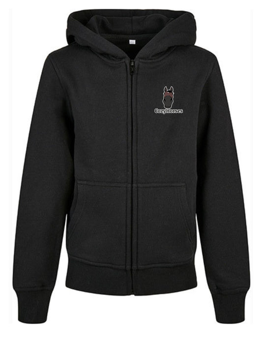 Miękka bluza na zamek z haftem "cozy horses" dla dzieci OVERSIZE - COZY - Black