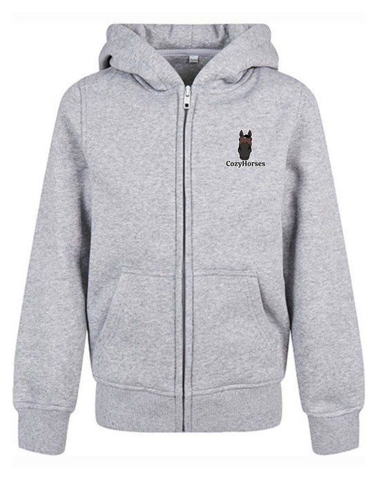 Miękka bluza na zamek z haftem "cozy horses" dla dzieci OVERSIZE - COZY - Heather Grey
