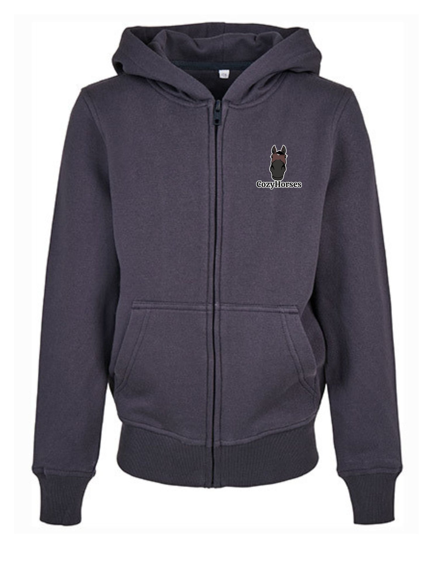 Miękka bluza na zamek z haftem "cozy horses" dla dzieci OVERSIZE - Navy