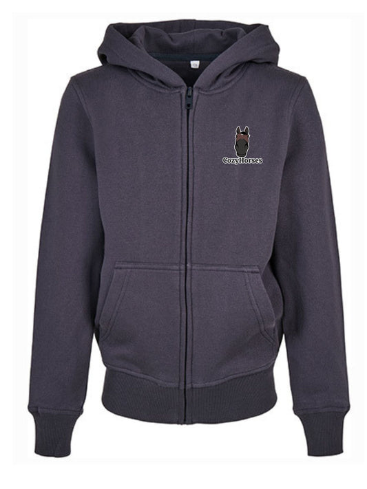 Miękka bluza na zamek z haftem "cozy horses" dla dzieci OVERSIZE - Navy