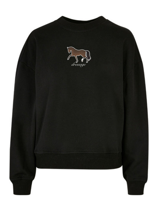 Miękka bluza bez kaptura z haftem "DRESSAGE" dla Koniarza Oversize - EQUINE - Black