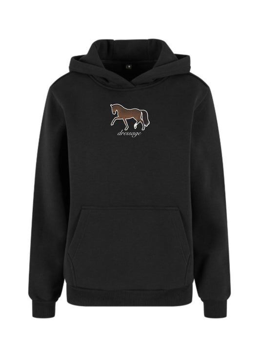 Miękka bluza z haftem "DRESSAGE" dla Koniarza Oversize - COZY - Black