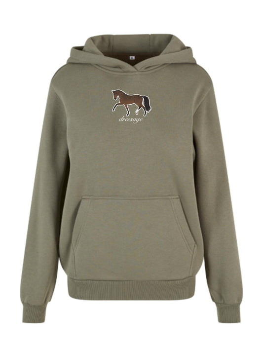 Miękka bluza z haftem "DRESSAGE" dla Koniary Oversize - COZY - Pale Olive