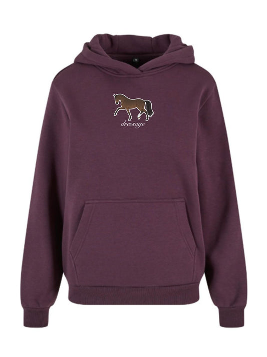 Miękka bluza z haftem "DRESSAGE" dla Koniary Oversize - COZY - Plum Purple