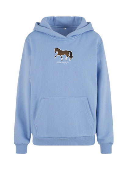 Miękka bluza z haftem "DRESSAGE" dla Koniary Oversize - COZY - Powder Blue