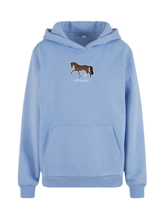 Miękka bluza z haftem "DRESSAGE" dla Koniary Oversize - COZY - Powder Blue
