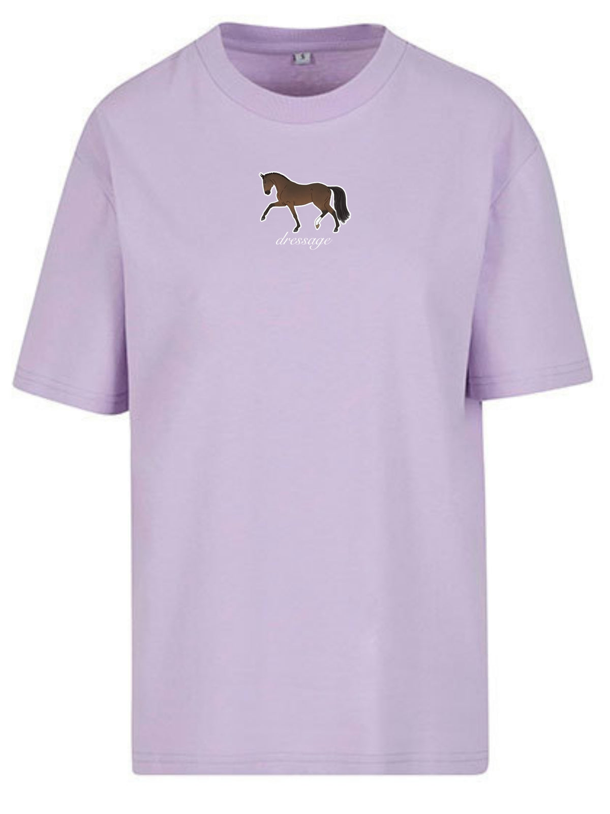 Bawełniana koszulka dla Koniary z haftem "DRESSAGE" Oversize - HORSEY - Lilac