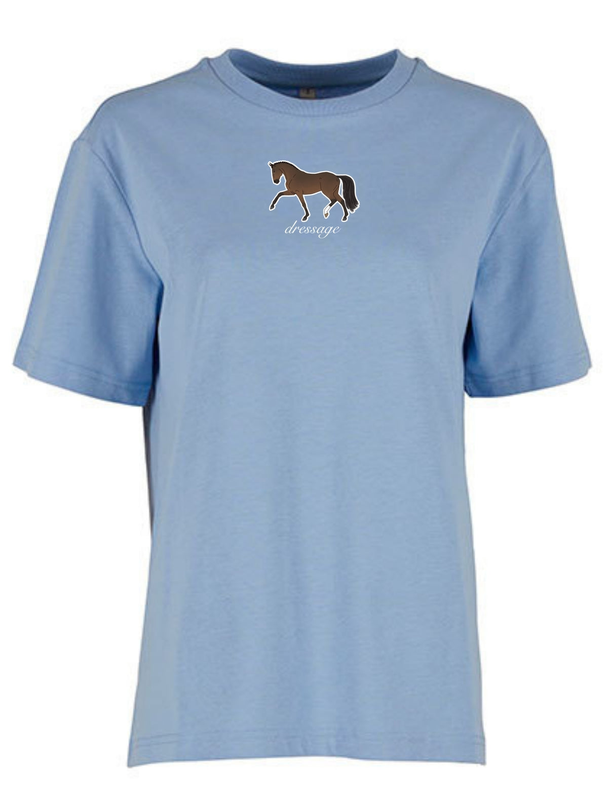 Bawełniana koszulka dla Koniary z haftem "DRESSAGE" Oversize - HORSEY - Powder Blue