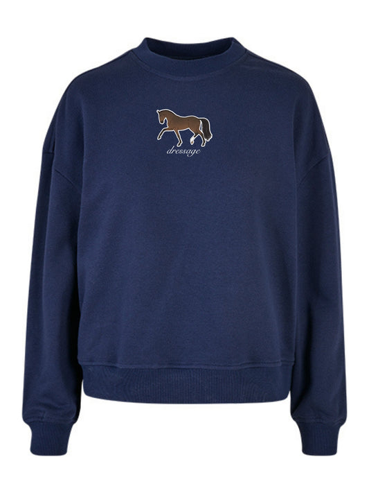 Miękka bluza bez kaptura z haftem "DRESSAGE" dla Koniary Oversize - EQUINE - Light Navy