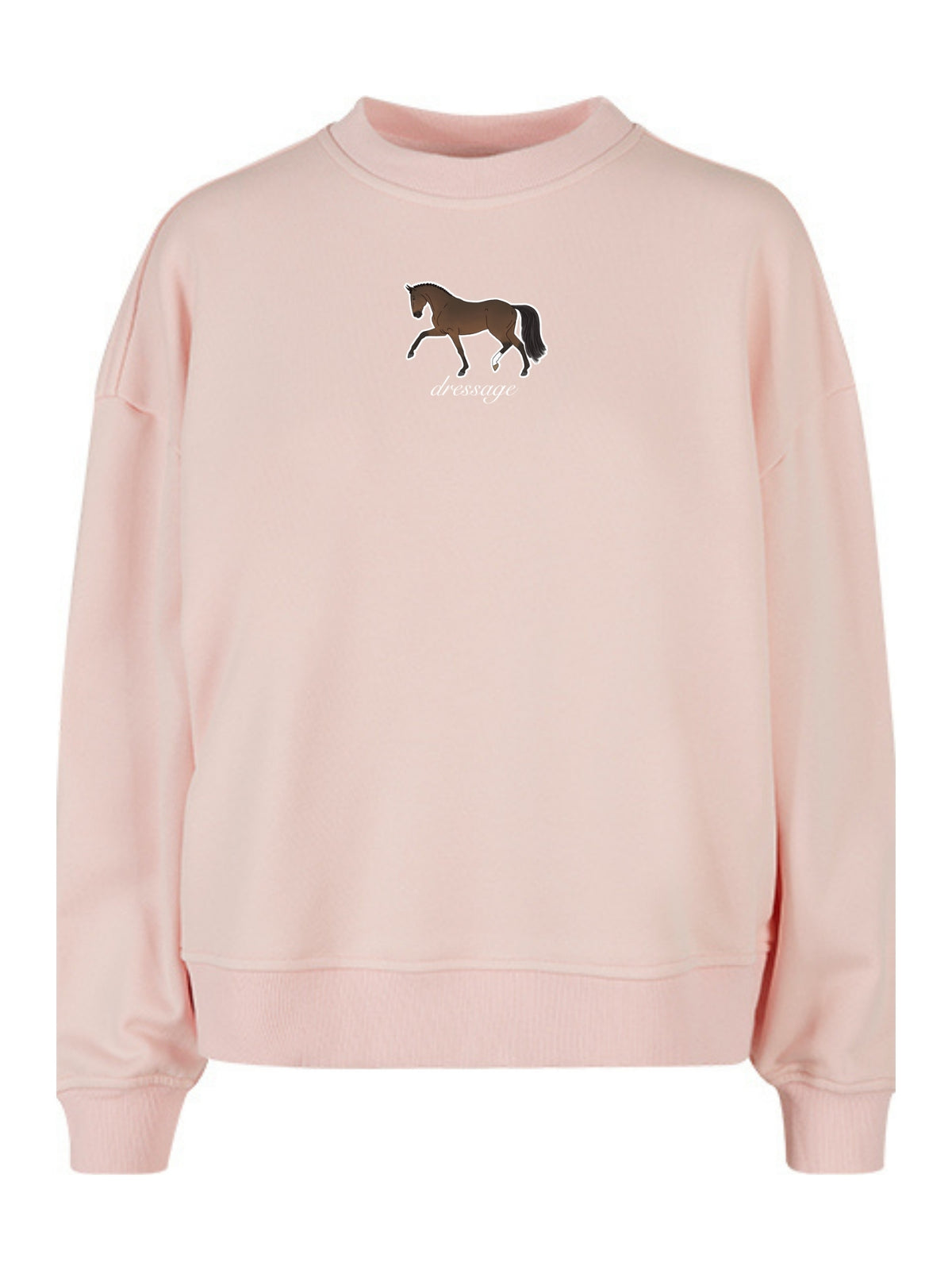 Miękka bluza bez kaptura z haftem "DRESSAGE" dla Koniary Oversize - EQUINE - Pink