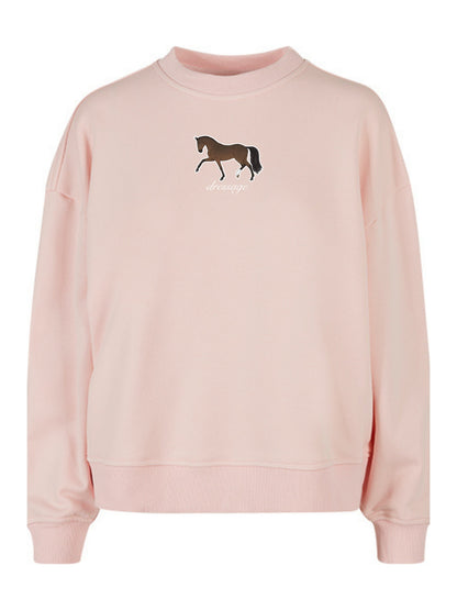Miękka bluza bez kaptura z haftem "DRESSAGE" dla Koniary Oversize - EQUINE - Pink
