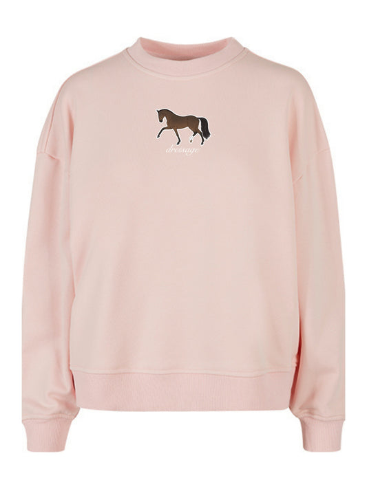 Miękka bluza bez kaptura z haftem "DRESSAGE" dla Koniary Oversize - EQUINE - Pink