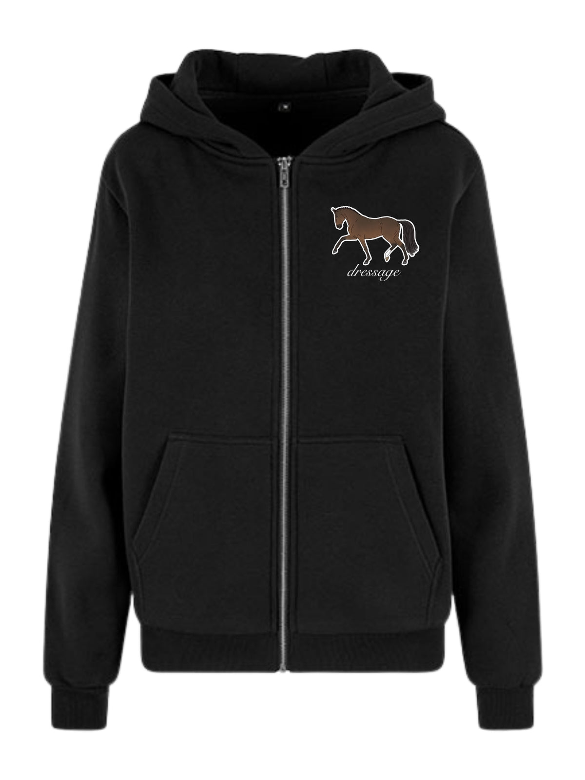 Miękka, luźna bluza na zamek z haftem "DRESSAGE" dla Koniarza - COZY - Black
