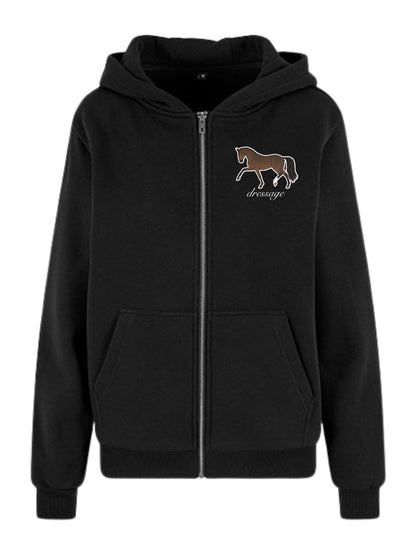Miękka, luźna bluza na zamek z haftem "DRESSAGE" dla Koniarza - COZY - Black