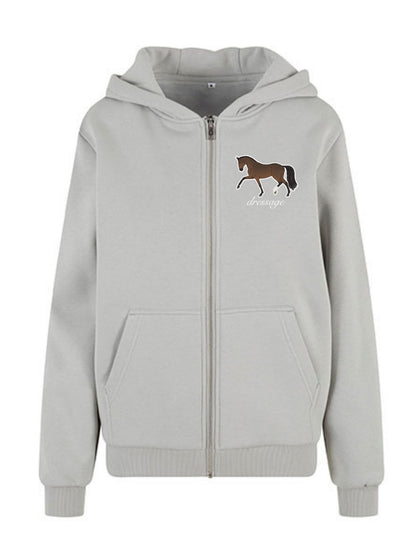 Miękka, luźna bluza na zamek z haftem "DRESSAGE" dla Koniary - COZY - Light Asphalt