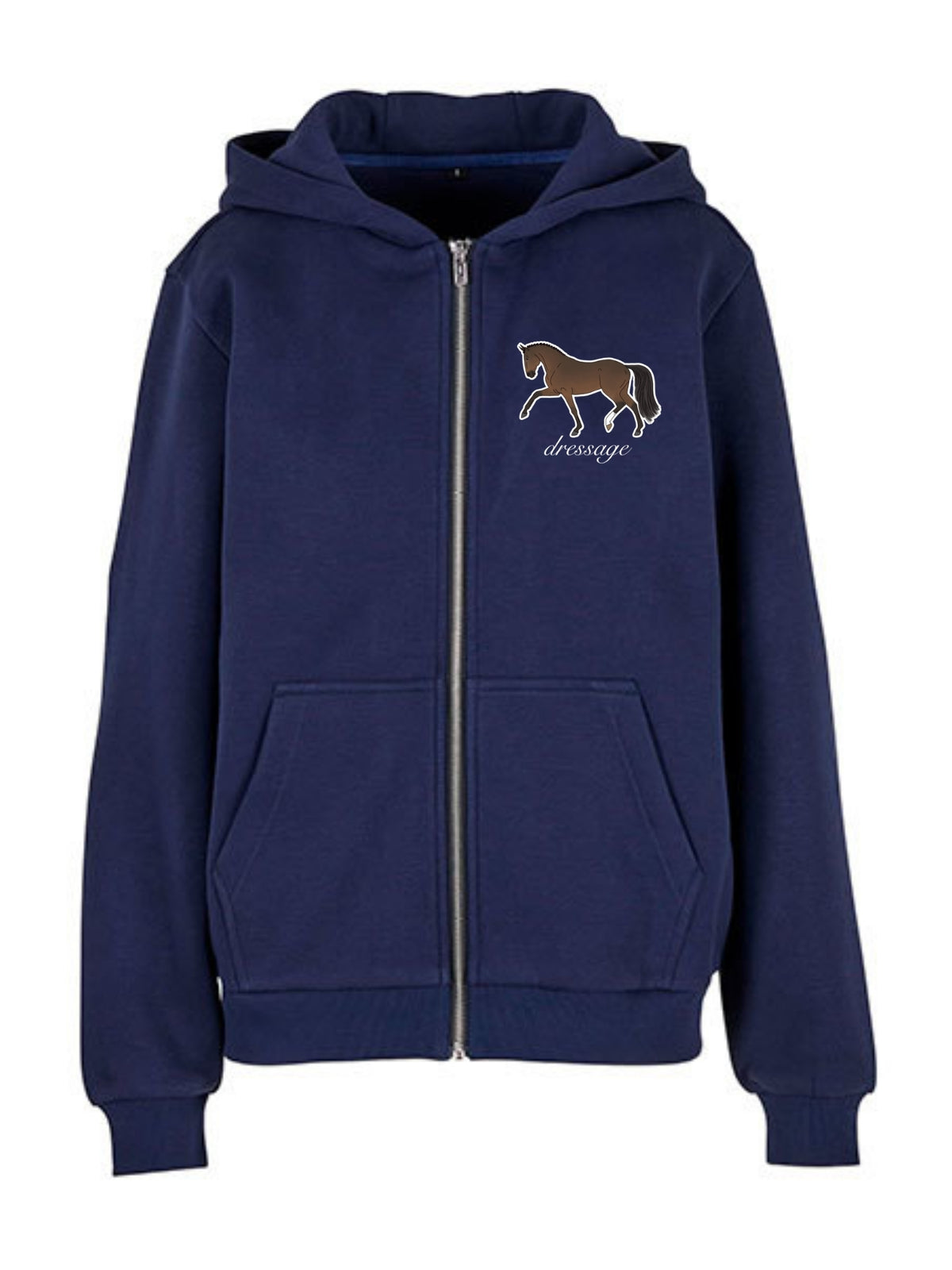 Miękka, luźna bluza na zamek z haftem "DRESSAGE" dla Koniary - COZY - Navy