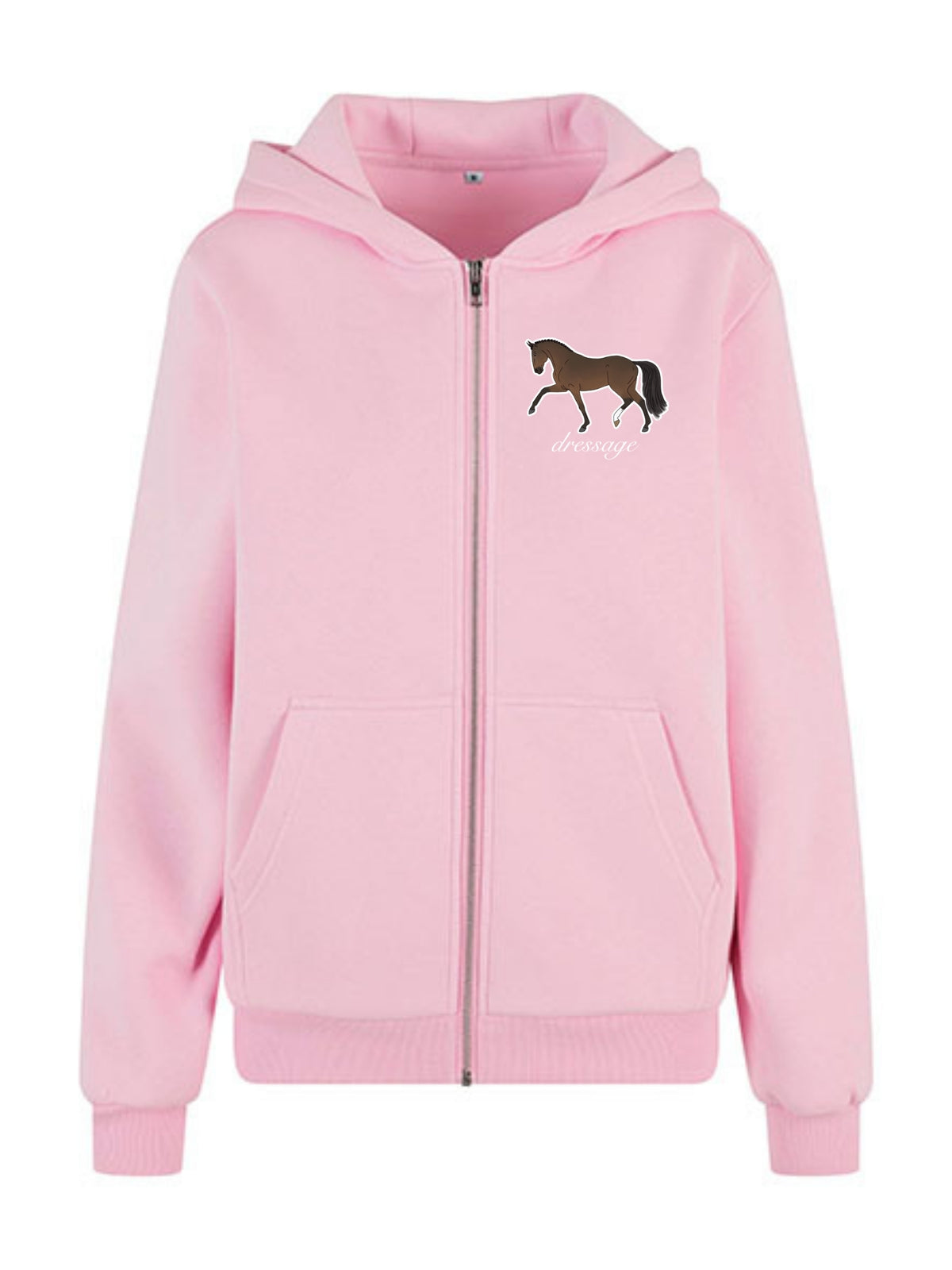 Miękka, luźna bluza na zamek z haftem "DRESSAGE" dla Koniary - COZY - Soft Pink