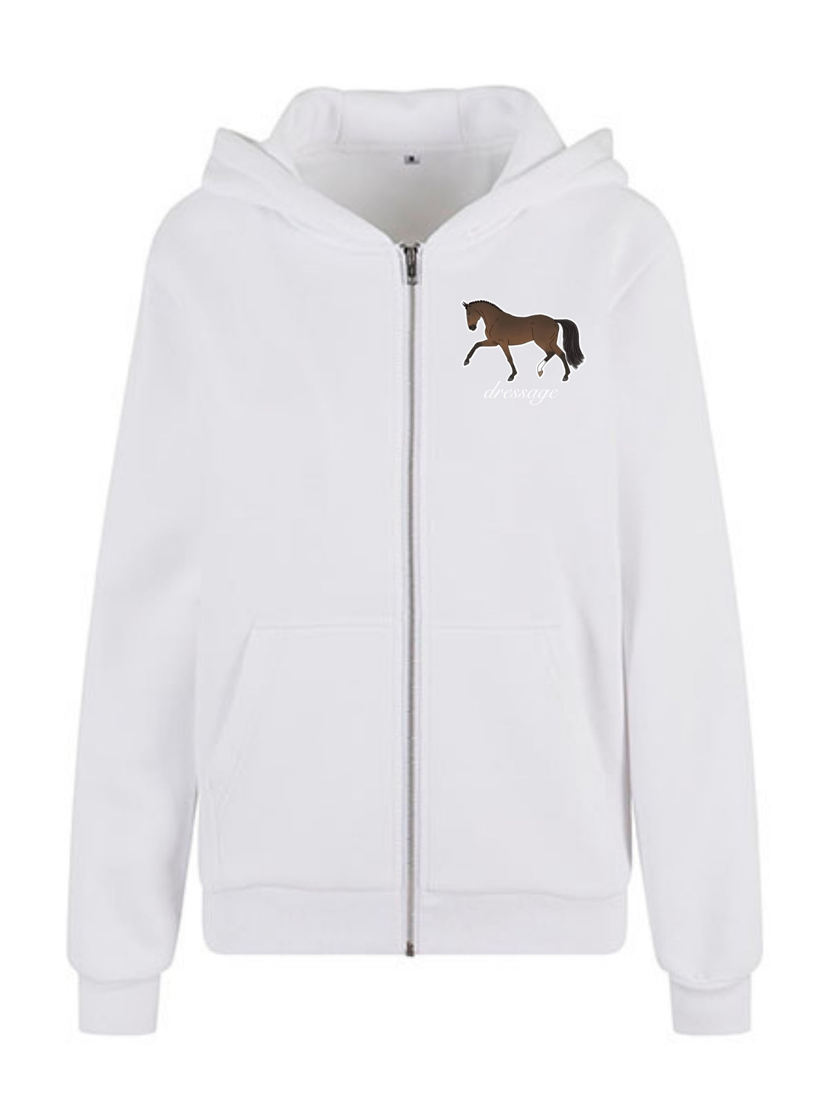 Miękka, luźna bluza na zamek z haftem "DRESSAGE" dla Koniary - COZY - White