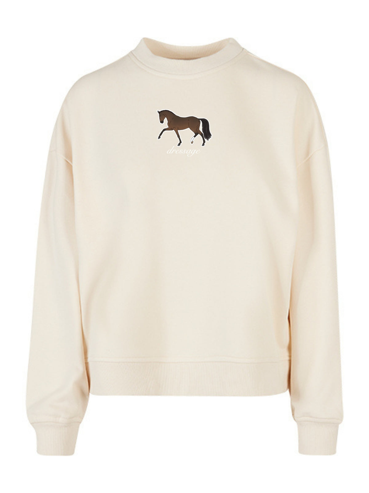 Miękka bluza bez kaptura z haftem "DRESSAGE" dla Koniary Oversize - EQUINE - White Sand