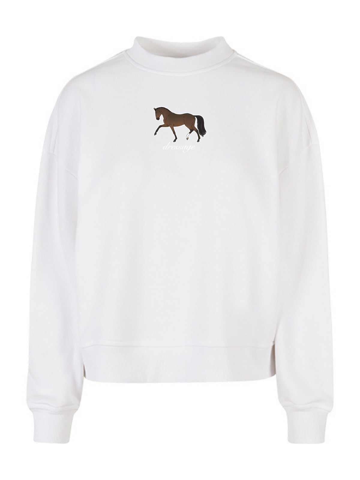 Miękka bluza bez kaptura z haftem "DRESSAGE" dla Koniary Oversize - EQUINE - White