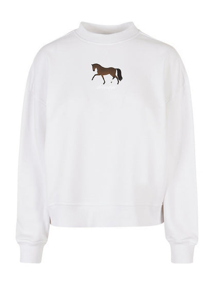 Miękka bluza bez kaptura z haftem "DRESSAGE" dla Koniary Oversize - EQUINE - White