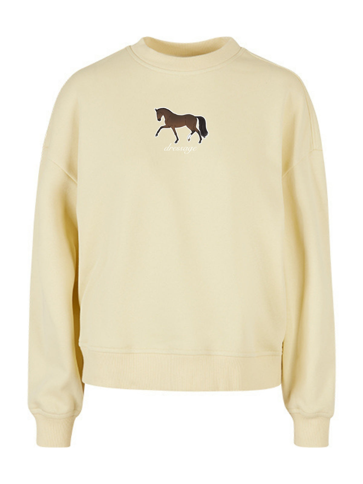 Miękka bluza bez kaptura z haftem "DRESSAGE" dla Koniary Oversize - EQUINE - Soft Yellow