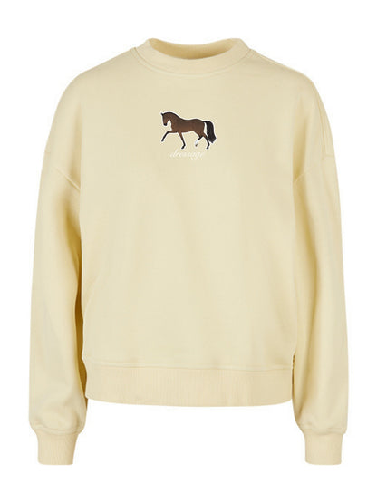 Miękka bluza bez kaptura z haftem "DRESSAGE" dla Koniary Oversize - EQUINE - Soft Yellow