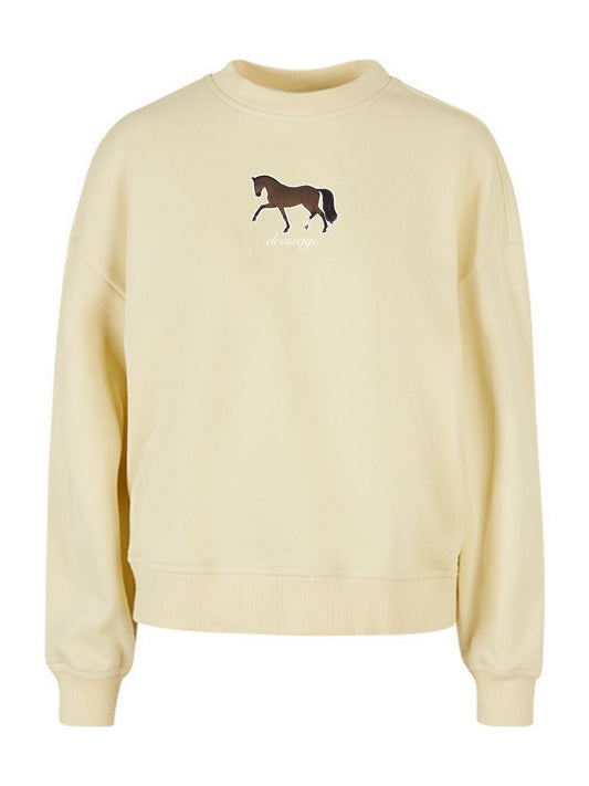 Miękka bluza bez kaptura z haftem "DRESSAGE" dla Koniary Oversize - EQUINE - Soft Yellow