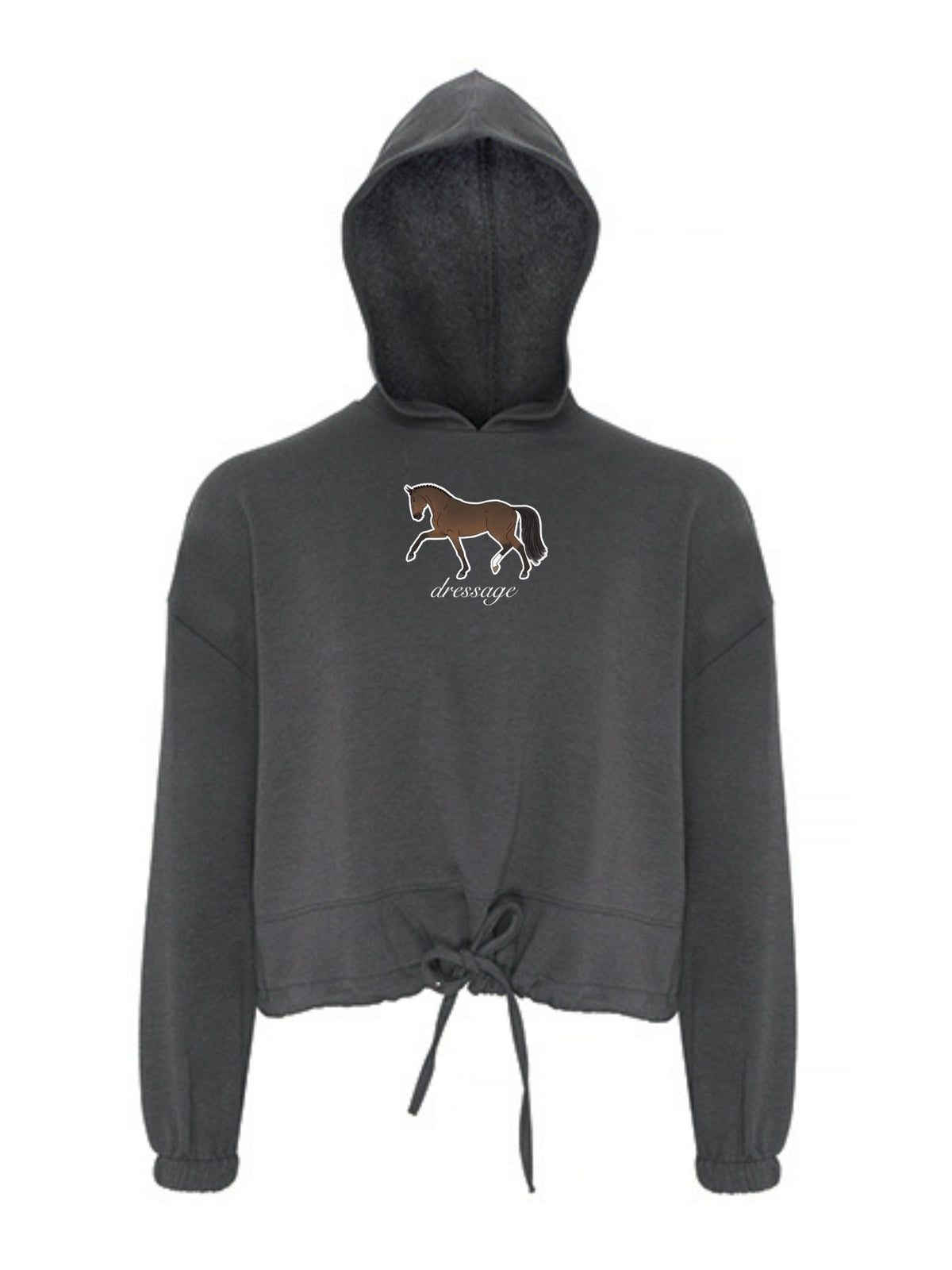 Miękka bluza ze ściągaczem, z haftem "DRESSAGE" dla Koniary - LOVELY - Charcoal
