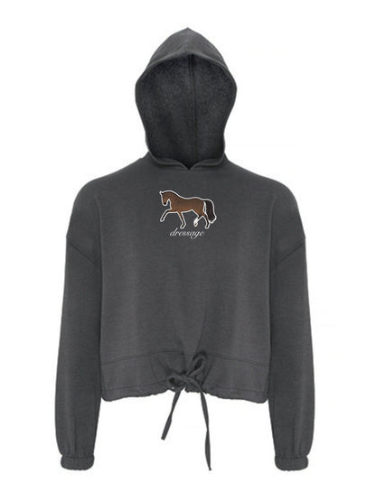 Miękka bluza ze ściągaczem, z haftem "DRESSAGE" dla Koniary - LOVELY - Charcoal