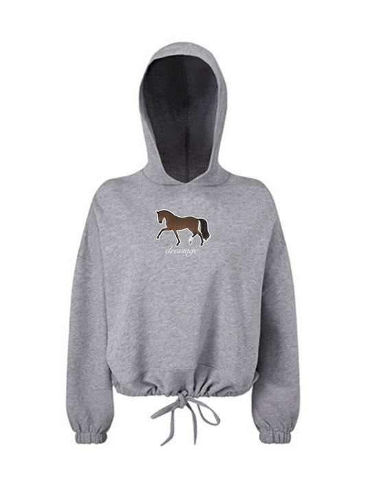 Miękka bluza ze ściągaczem, z haftem "DRESSAGE" dla Koniary - LOVELY - Heather Grey